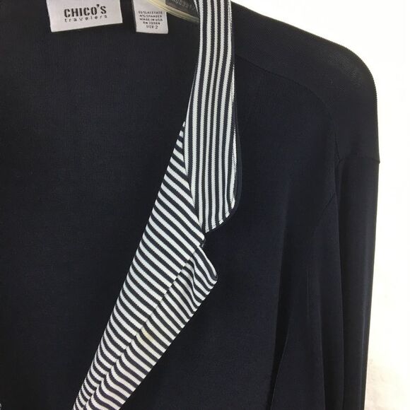 Chico’s Travelers Black & White Zip Up Stripe Collar Long Sleeve Jacket L 2 - Picture 7 of 9